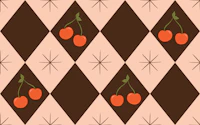 Retro Cherry Harlequin Diamonds on Chocolate behang