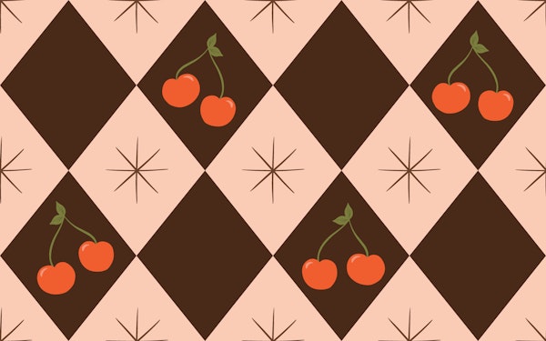Retro Cherry Harlequin Diamonds on Chocolate