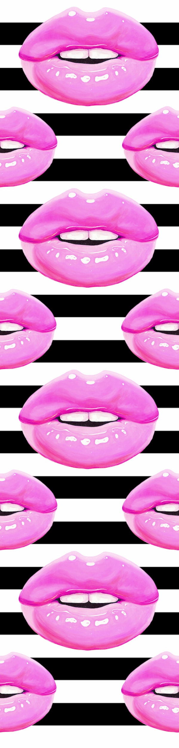Hot Pink Lips Black White Stripes