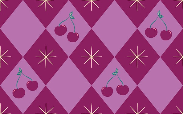 Retro Cherry Harlequin Diamonds on Plum