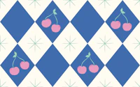 Preppy Cherry Harlequin Diamonds on Cobalt wallpaper