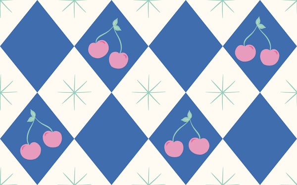 Preppy Cherry Harlequin Diamonds on Cobalt