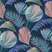 Lush Dusk Navy Botanical Palm Leaves wallpaper