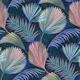 Lush Dusk Navy Botanical Palm Leaves