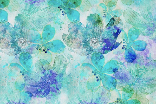 Blue Teal Abstract Flowrs