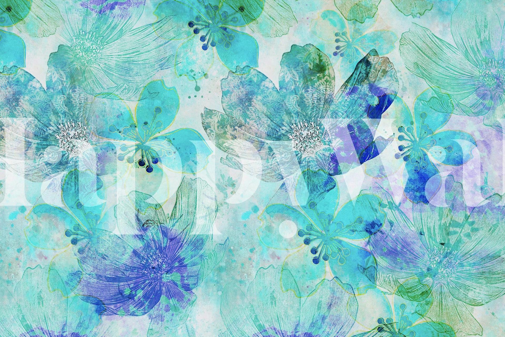 Blue y teal floral abstracto wallpaper