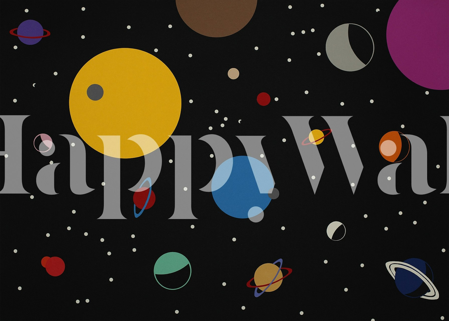 Colorful planets and stars on black background wallpaper