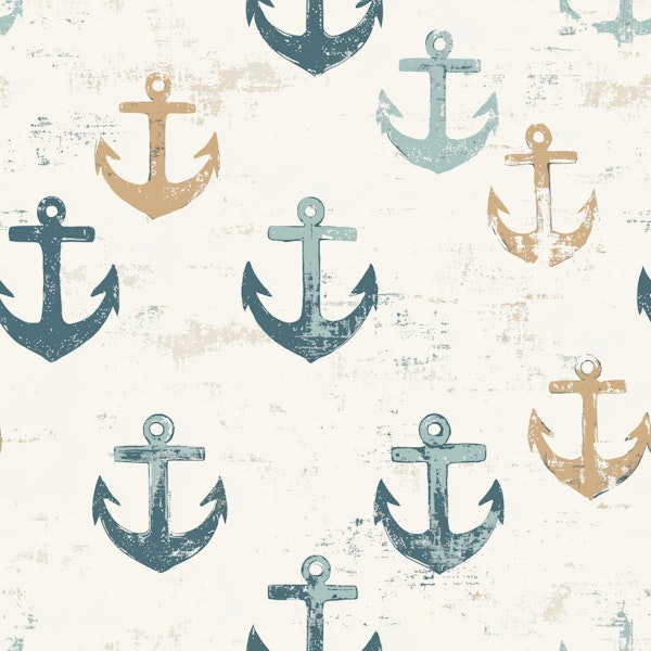 Seaside Anchors Blue and Tan Pattern