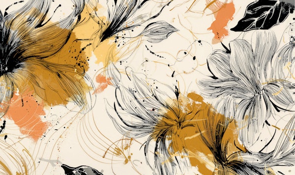 Modern Botanical Sketch Mural