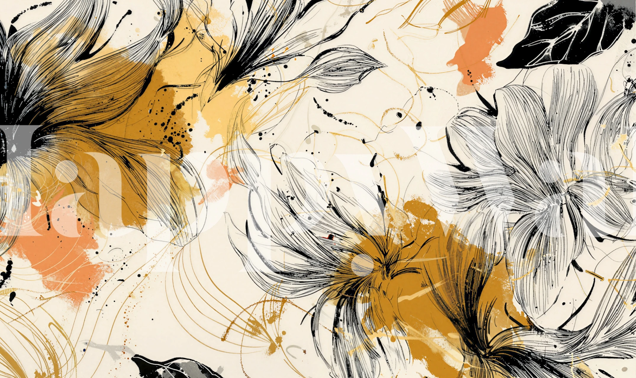 Modern Botanical Sketch Mural wallpaper in a room