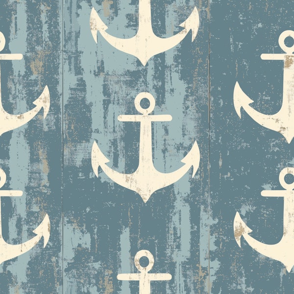 Nautical Anchors on Weathered Wood Pattern