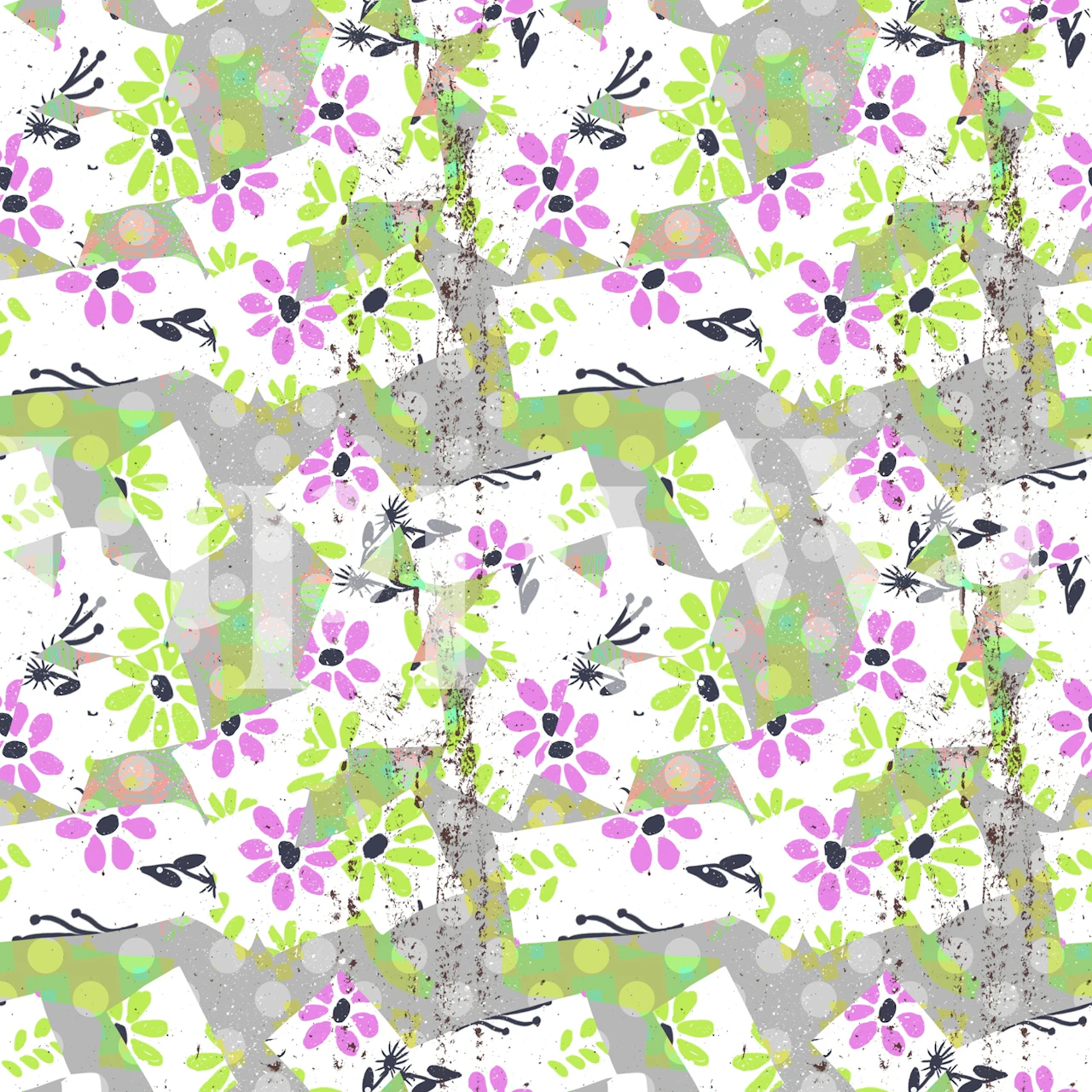 Retro Floral Collage wallpaper in a room