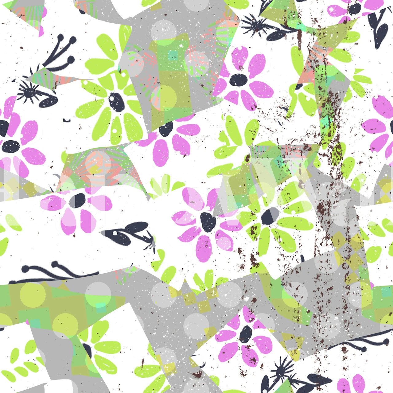 Chic Retro Floral Collage - large tapete