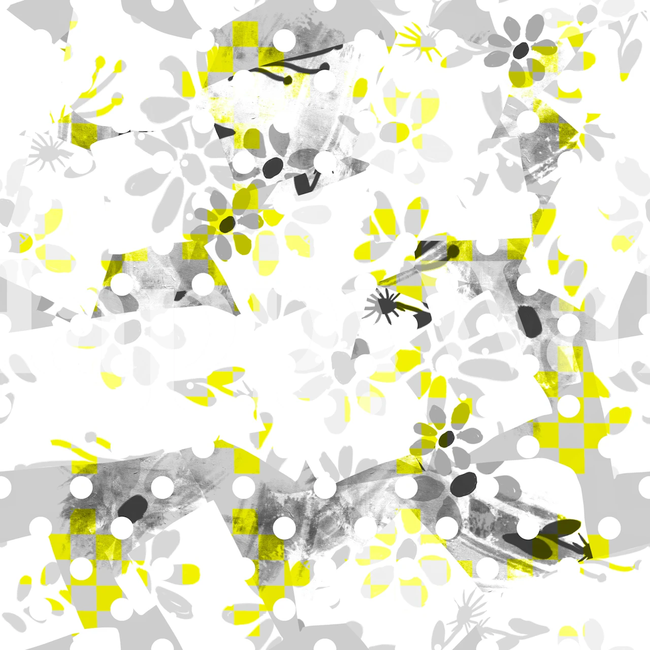 Modern Floral Collage Gray Yellow behang