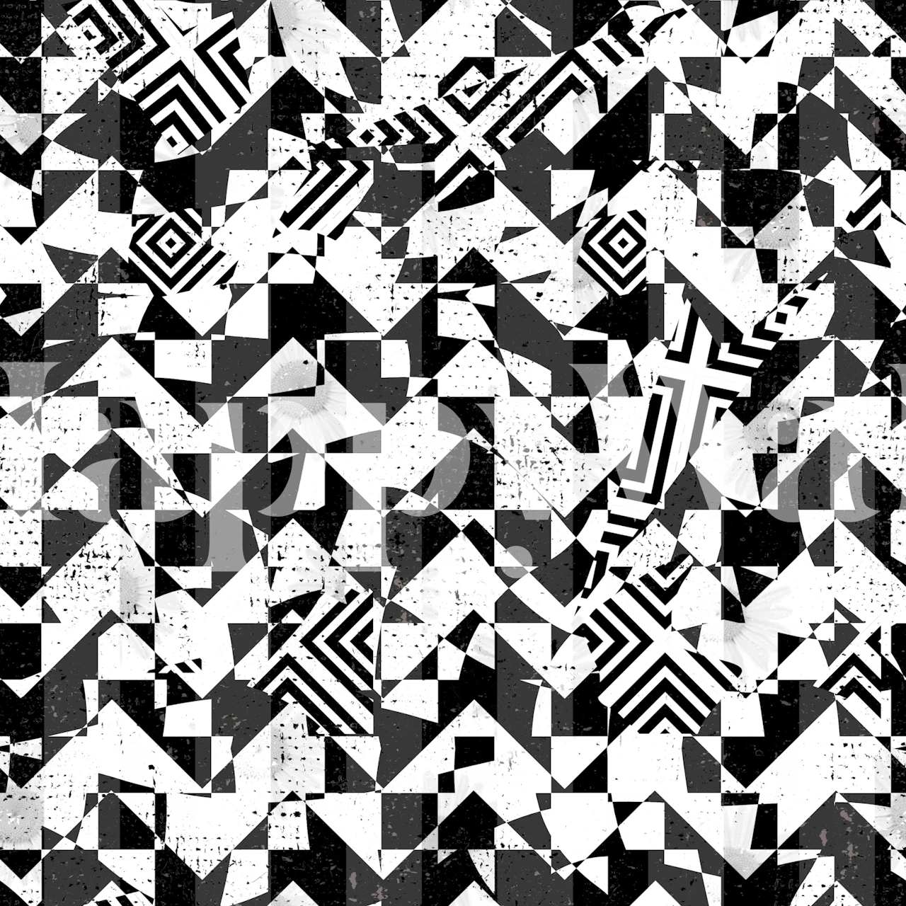 Abstraktní černobílá geometrická kolážová tapeta