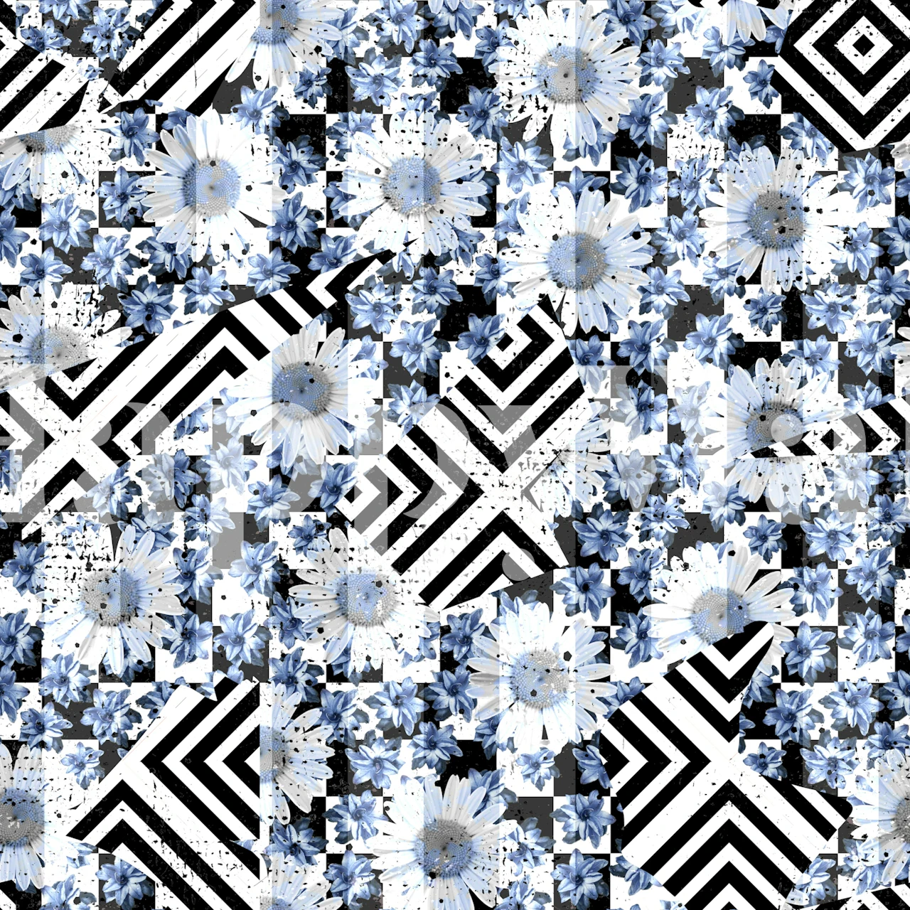 Margarida azul colagem geométrica abstrata papel de parede