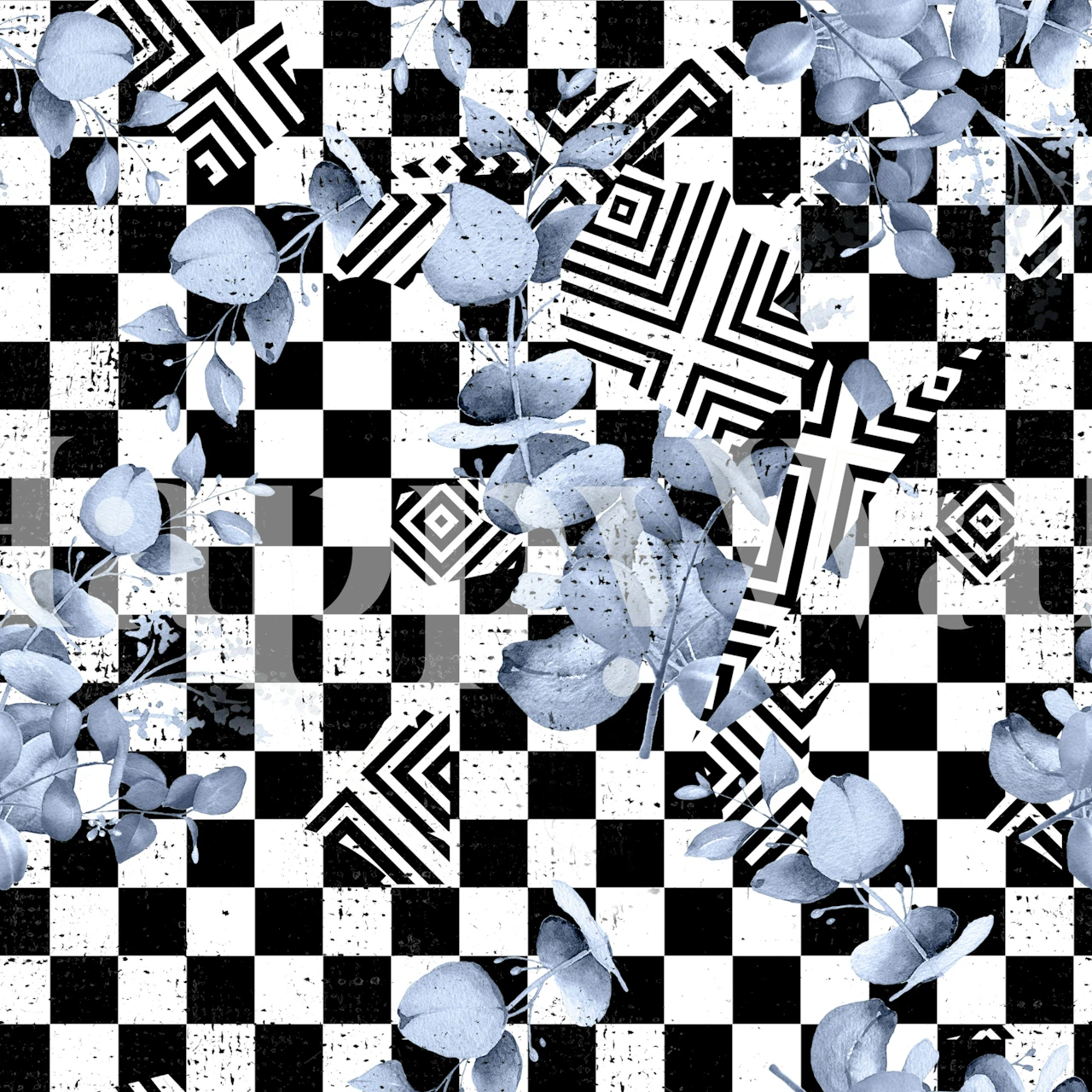 Black White Geometric Leaves wallpaper
