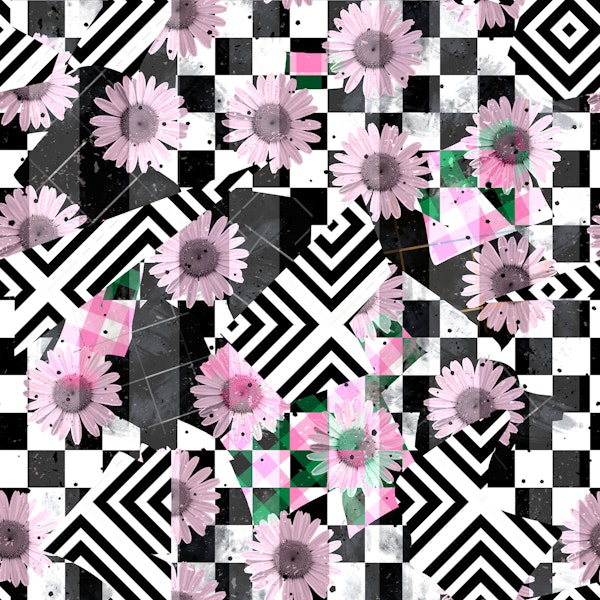 Pink Daisies Graphic Checkerboard