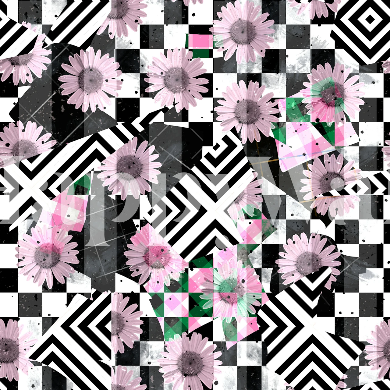 Pink Daisies Graphic Checkerboard tapetas