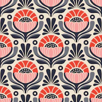 Retro Mod Flower Blooms Pink Red wallpaper