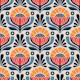 Retro Mod Nordic Flower Blooms Blue Yellow