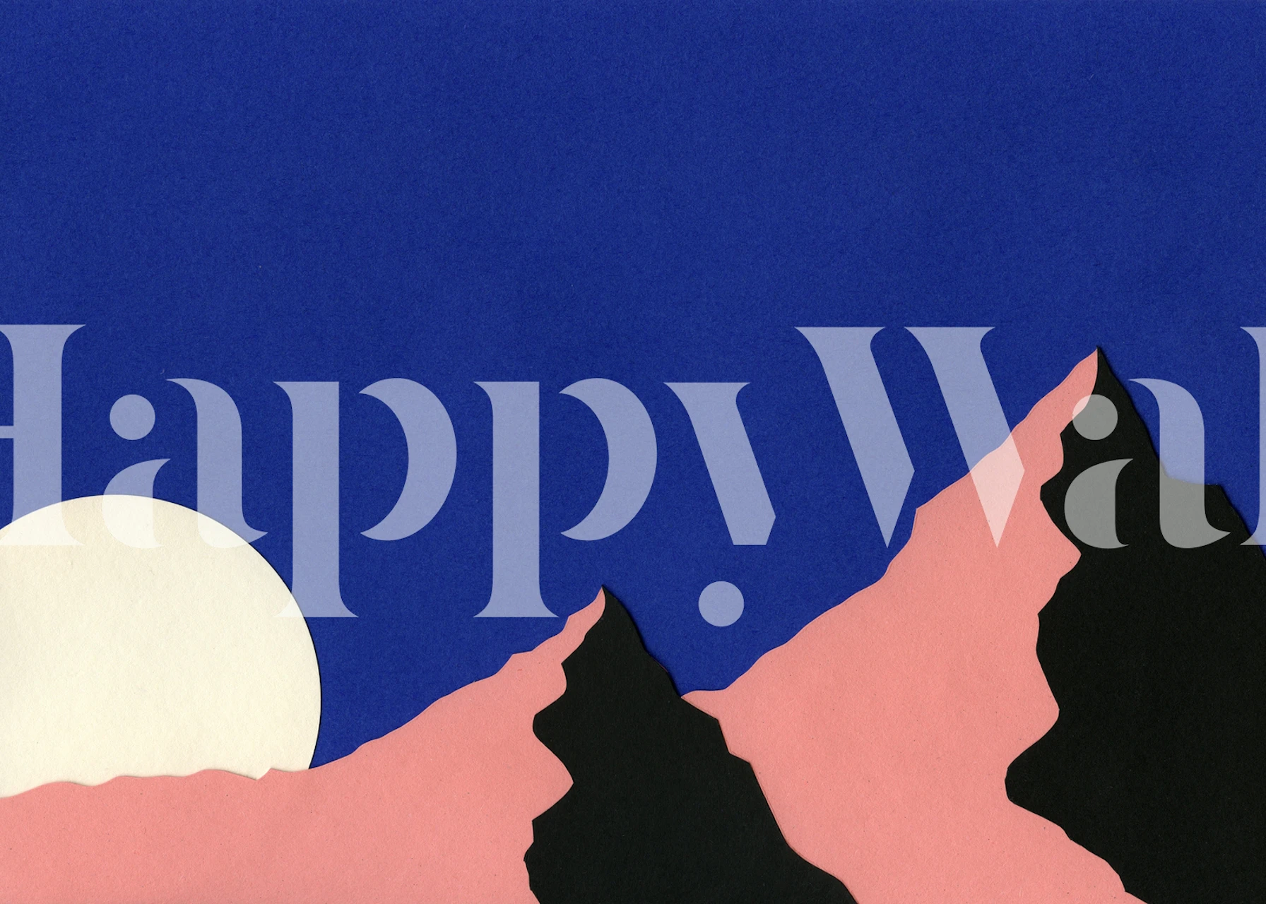 Moonlit mountain landscape wallpaper in pink, blue, and black.