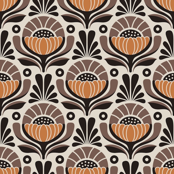 Retro Mod Nordic Flower Blooms Brown