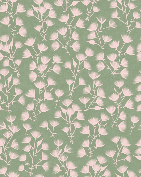 Soft Blush Trailing Floral Branches on Sage