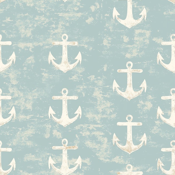 Coastal Anchors Seafoam Blue Pattern