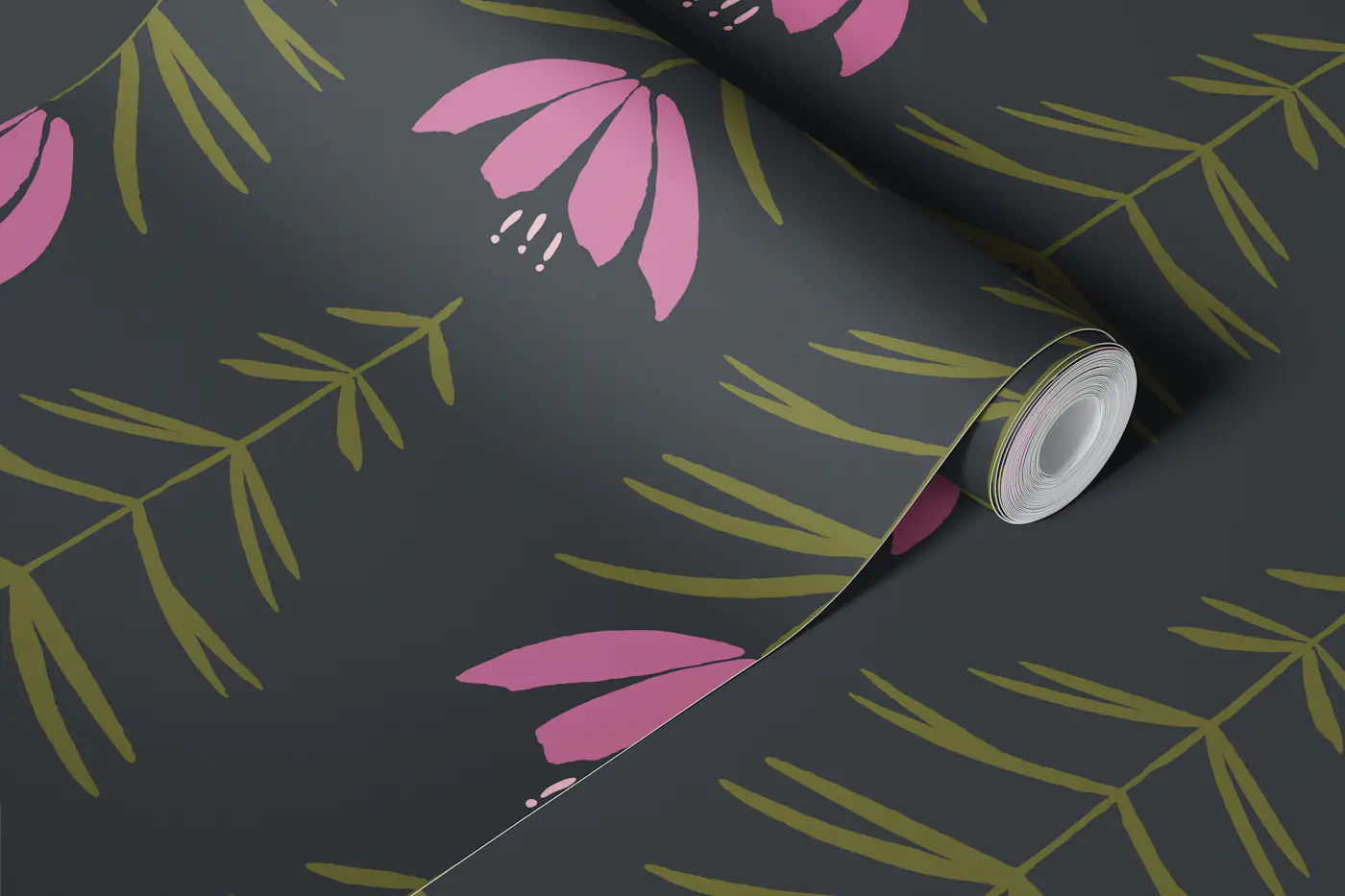 Woodland Whimsy Flowers Charcoal wallpaper roll