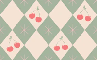Coquette Cherry Harlequin in Sage and Cream wallpaper
