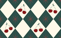 Retro Cherry Harlequin Forest Green and Cream wallpaper