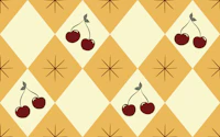 Retro Cherry Harlequin Mustard Gold and Cream wallpaper