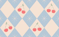 Preppy Cherry Harlequin Powder Blue and Cream wallpaper