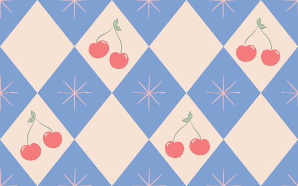 Preppy Cherry Harlequin Cornflower and Cream