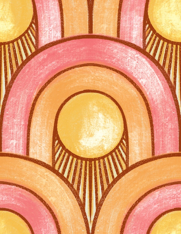 Pink Orange Sun Arches Boho Retro Rainbow