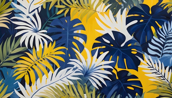 Navy Palm Jungle on Yellow