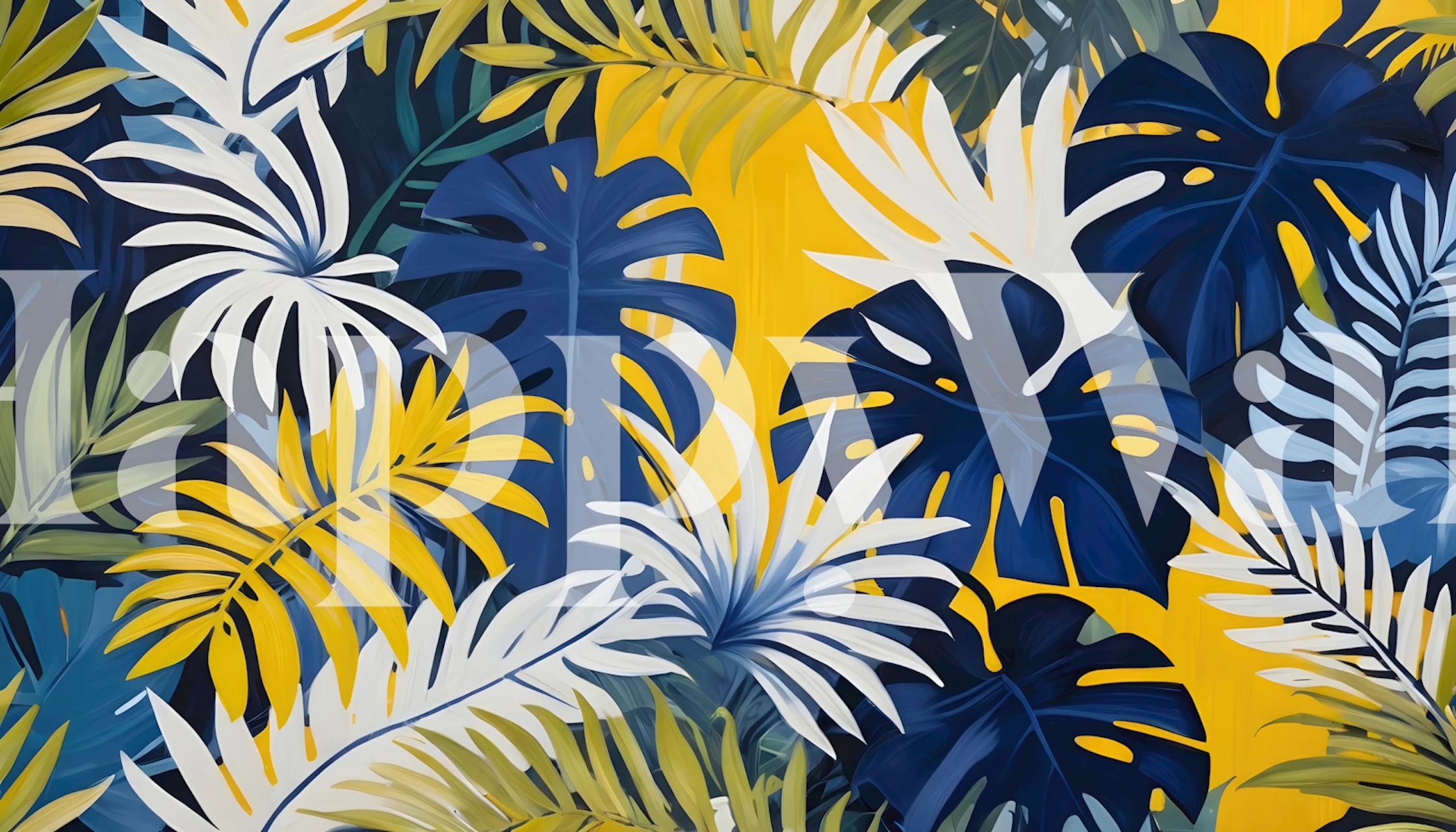 Navy Palm Jungle on Yellow tapety