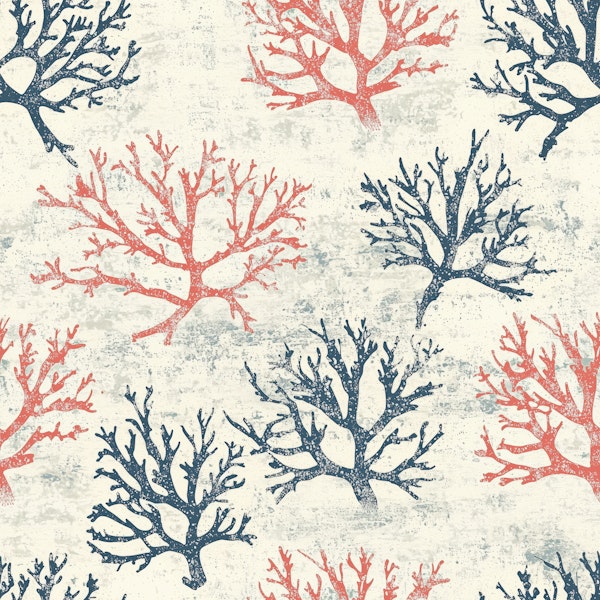 Seaside Coral in Navy and Red Pattern