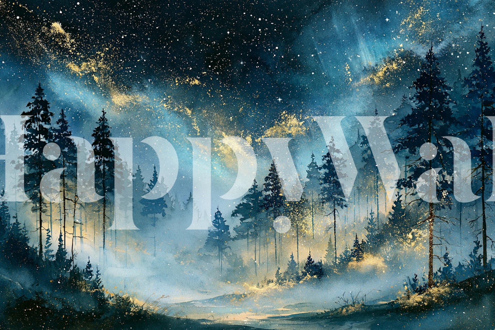 Tapeta Midnight Forest Stardust Sky w pokoju
