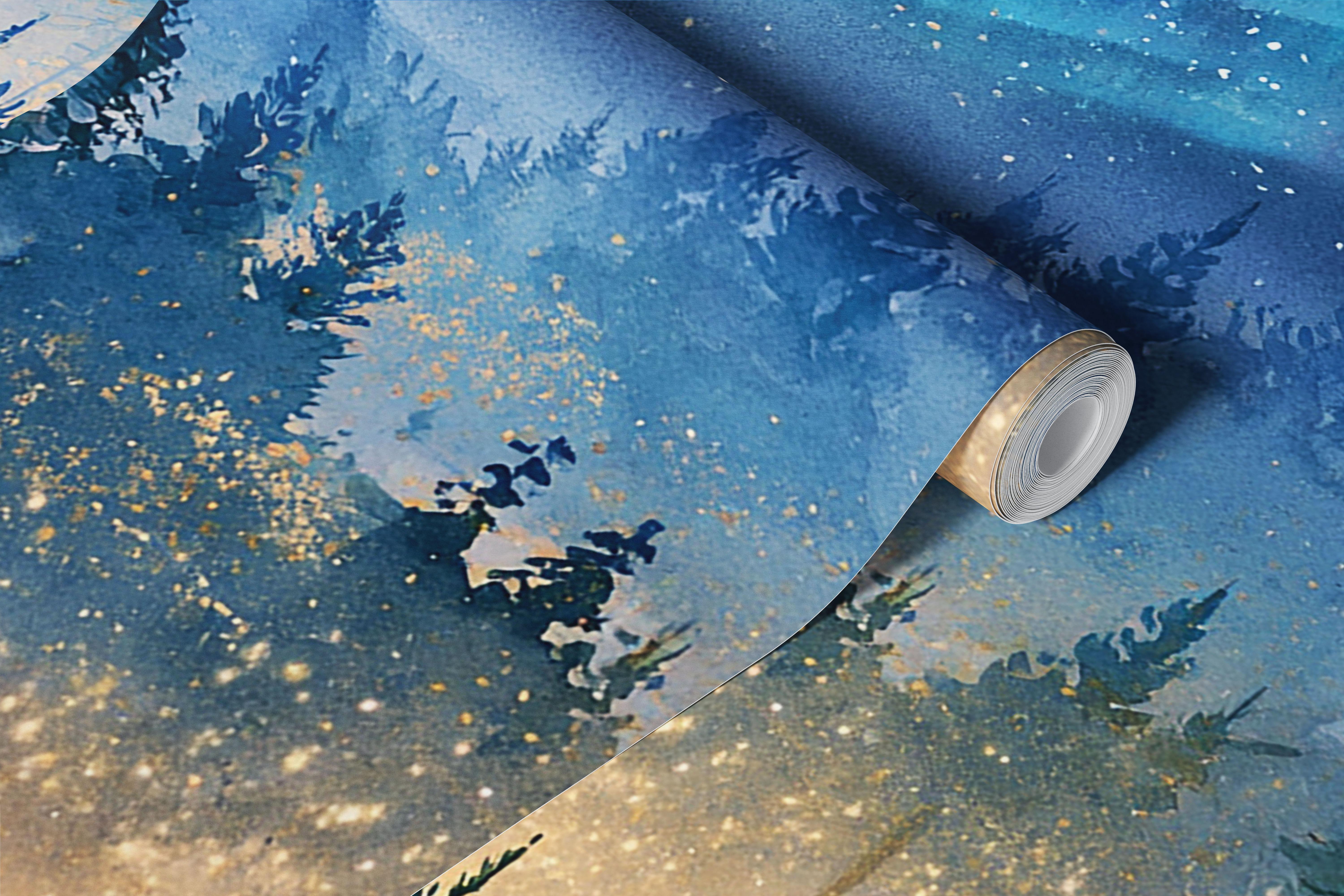 Blue Twilight Forest with Aurora wallpaper in a room