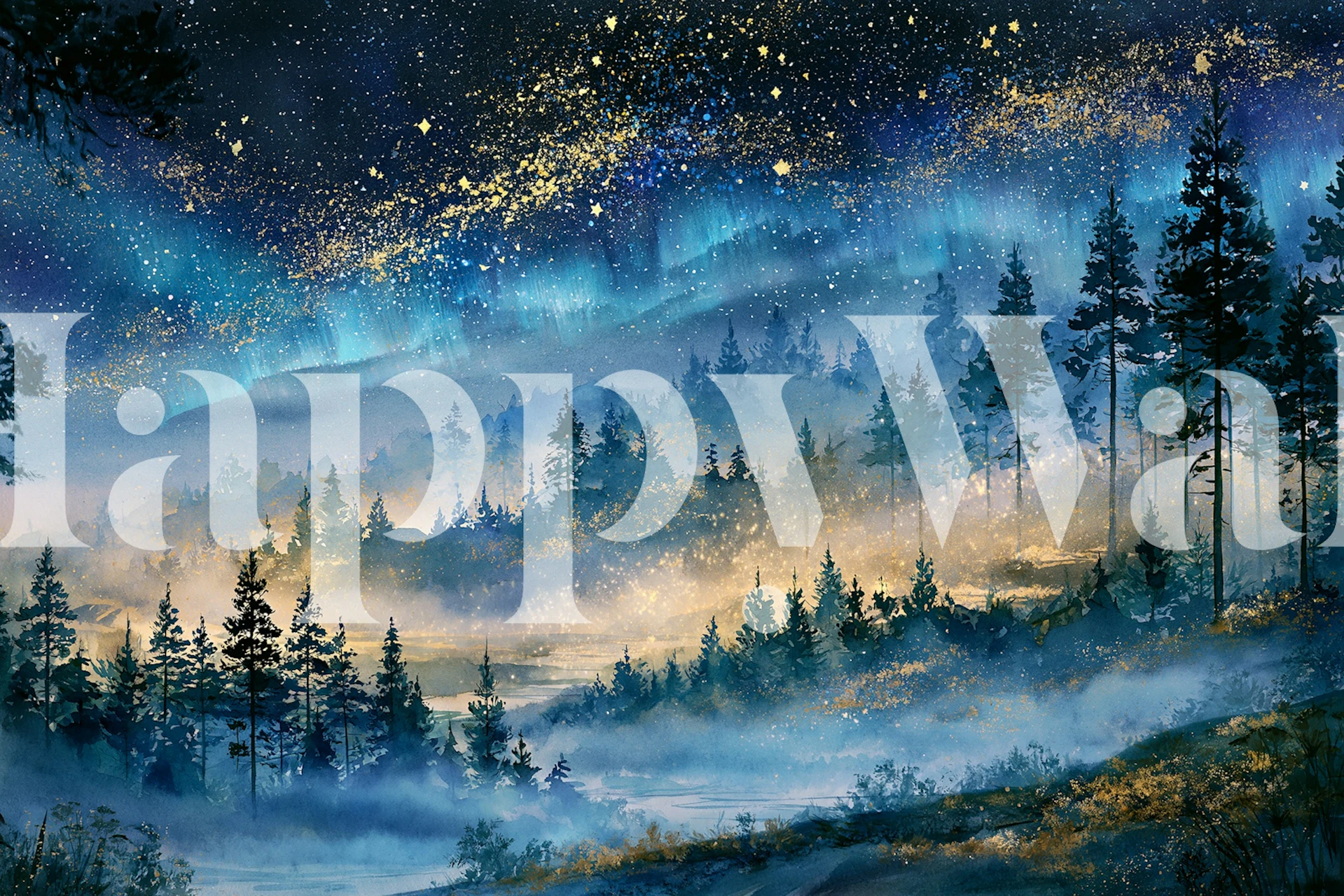 Blue Twilight Forest with Aurora tapete