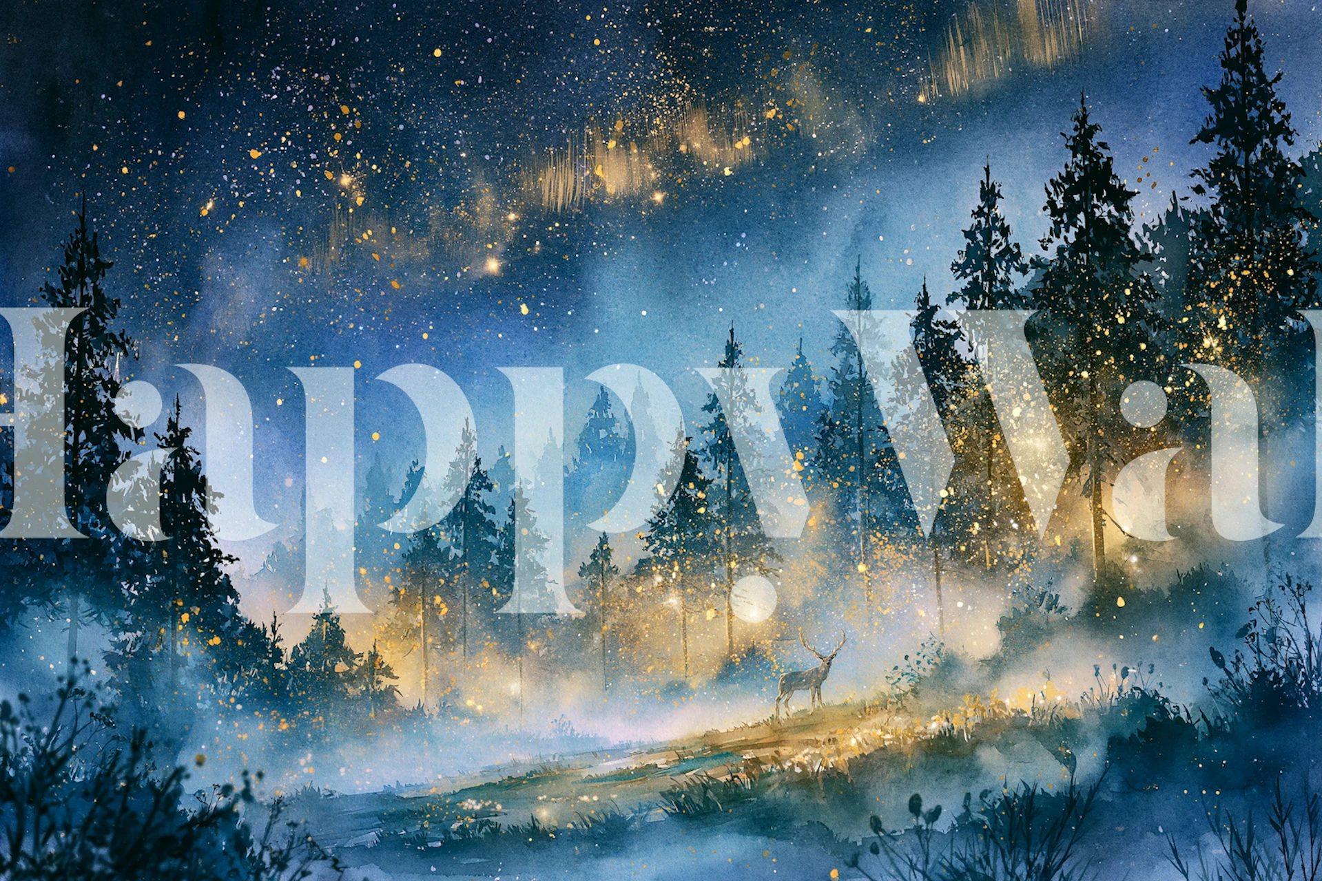 Misty Pines Under Starlight wallpaper in a room