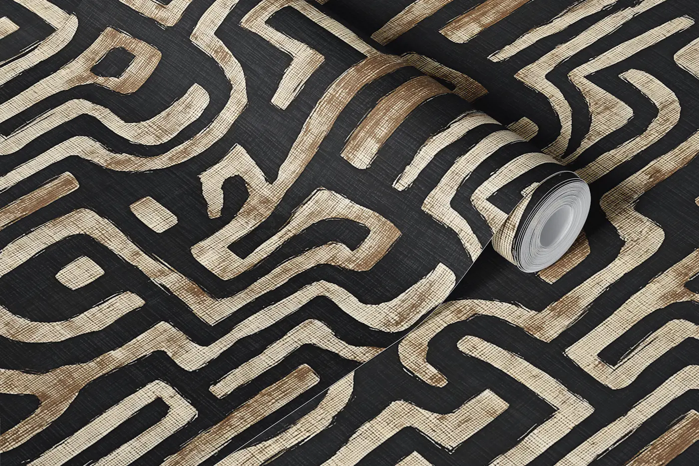 Black Abstract Mudcloth Geometric wallpaper roll