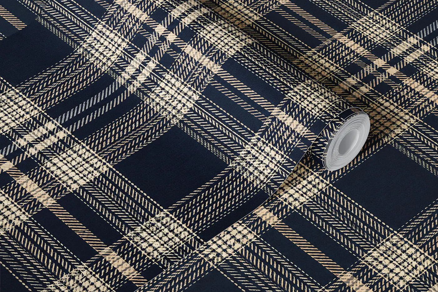 Navy Cream Rustic Plaid wallpaper roll