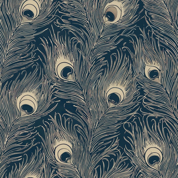 Navy Beige Peacock Feather