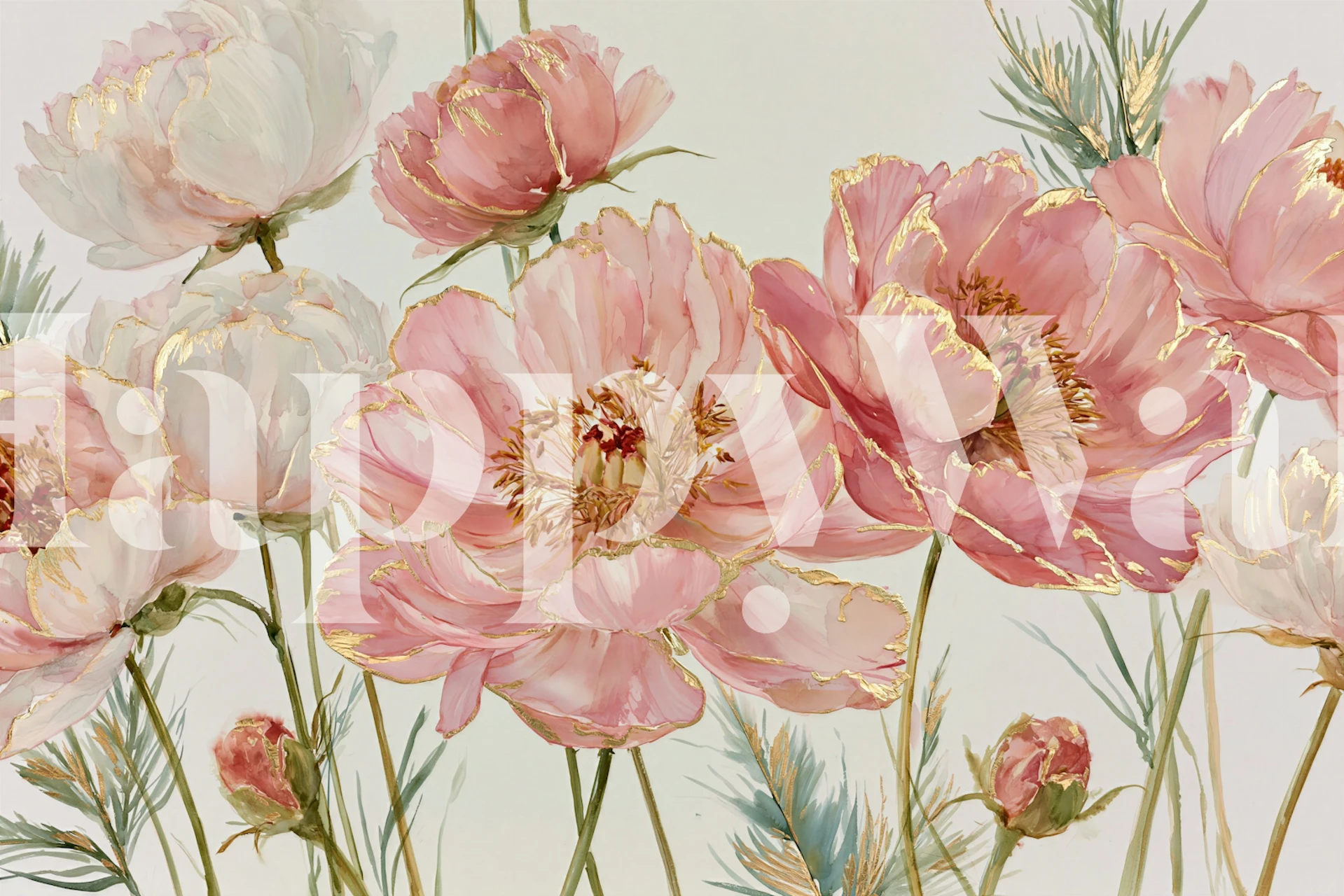 Pink Peony Gold Garden wallpaper in a room