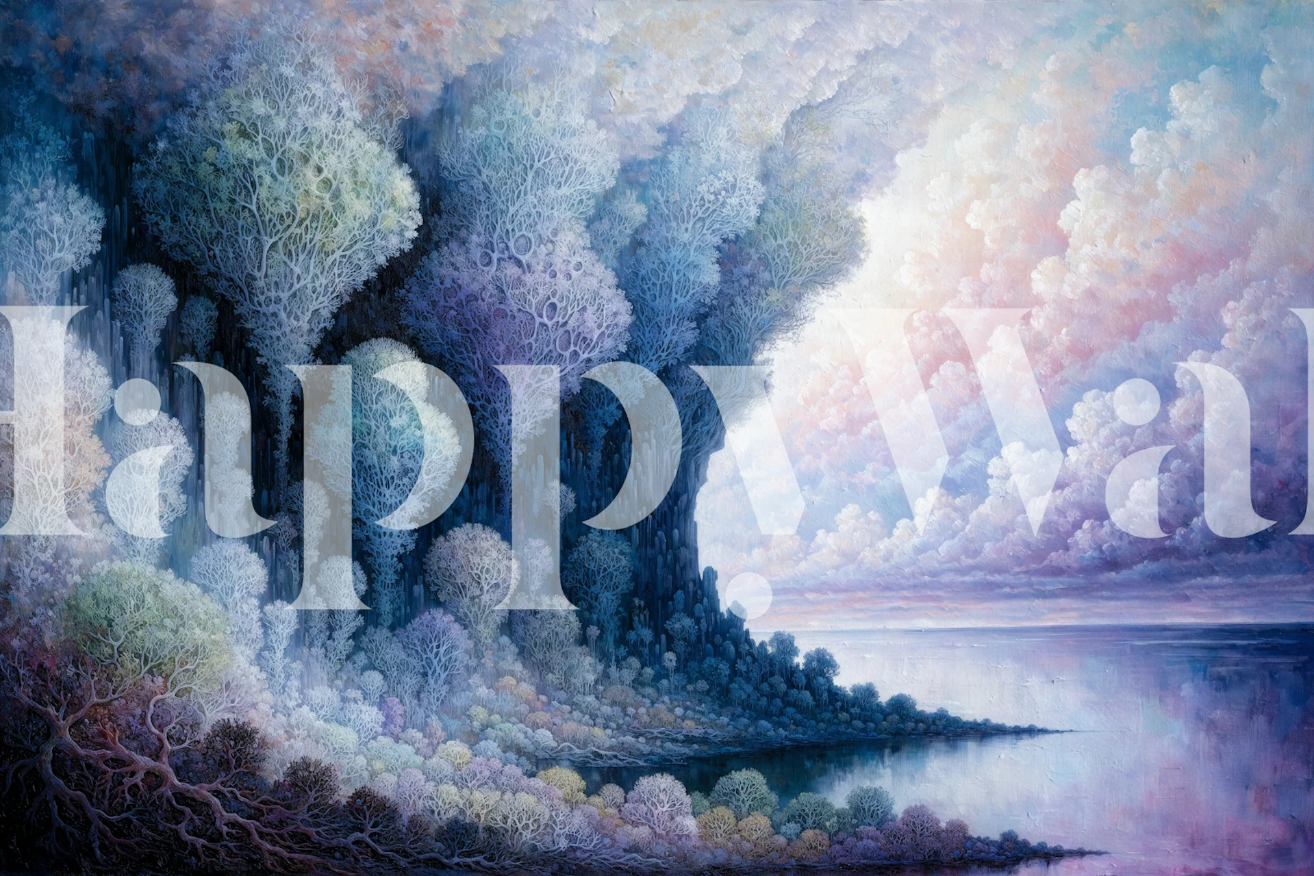 Dreamy Pastel Coastal Forest wallpaper in a room