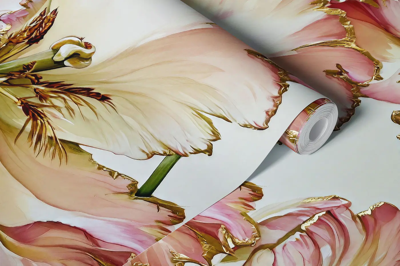 Pink Tulip Gold Garden wallpaper roll