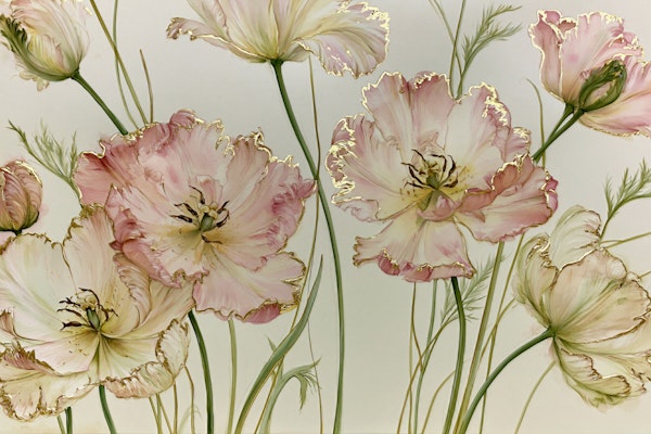 Delicate Tulip Gold Botanical Soft Mural